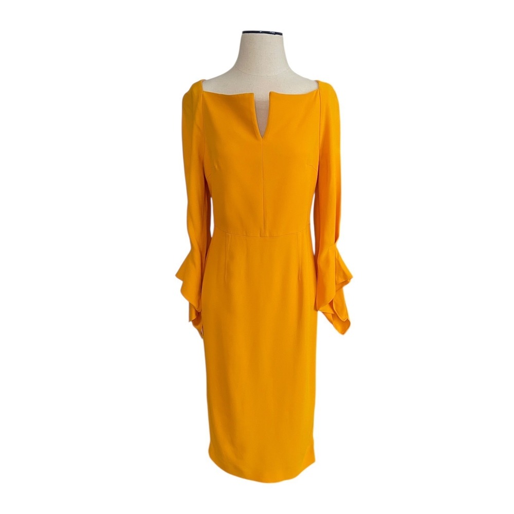 Roland Mouret Rosslare Mustard Yellow Crepe Sheath Dress US 8 UK 12 Retail $1600
